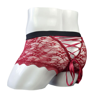 Men's Sexy Lace-Up Back Panties / Male Sissy Underwear with Floral Pattern - EVE's SECRETS